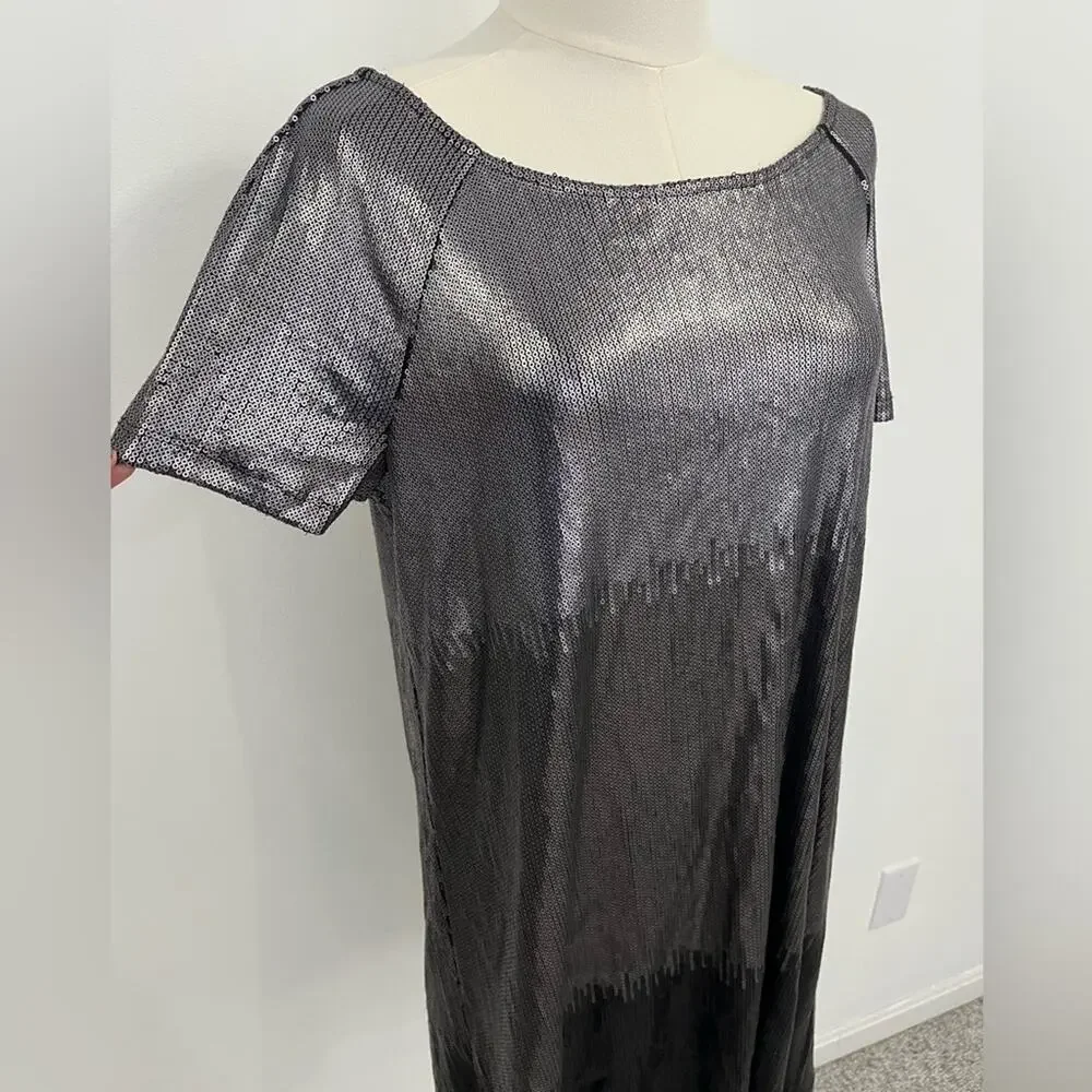 Free People Gunmetal Backless Short Sleeve Sequin Mini Dress - Picture 4 of 12